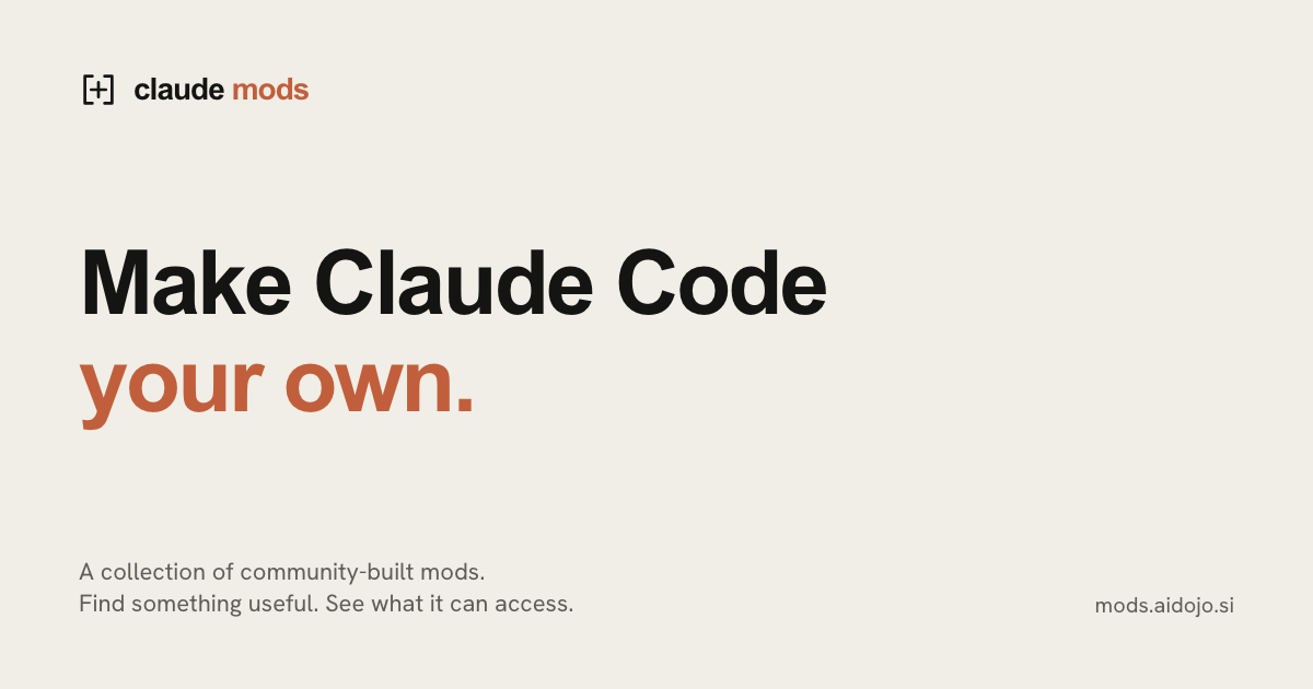 Social preview card for the Awesome Claude Code Mods catalogue site